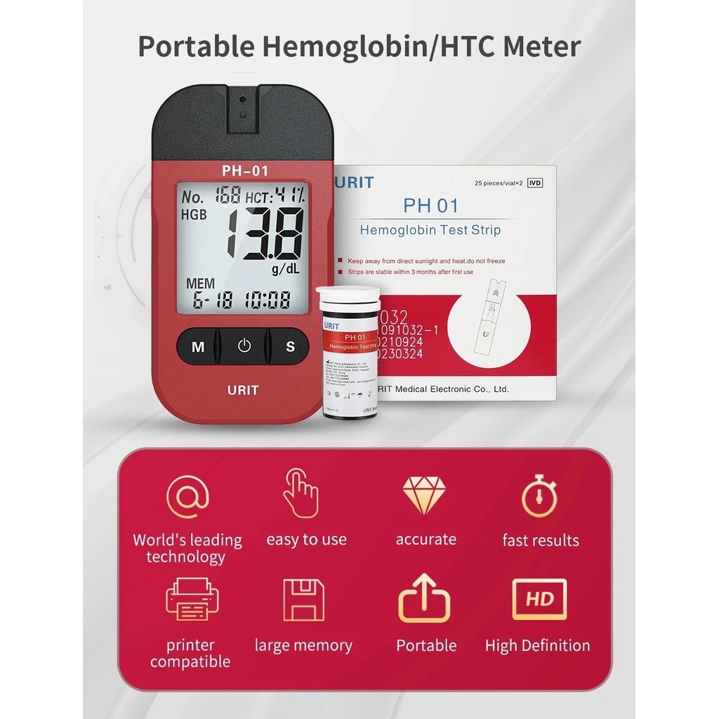 Alat Uji Hemoglobin Rumah Tangga, Penganalisis Hemoglobin, Penguji Anemia, 25/75/100 Pcs Strip Tes H