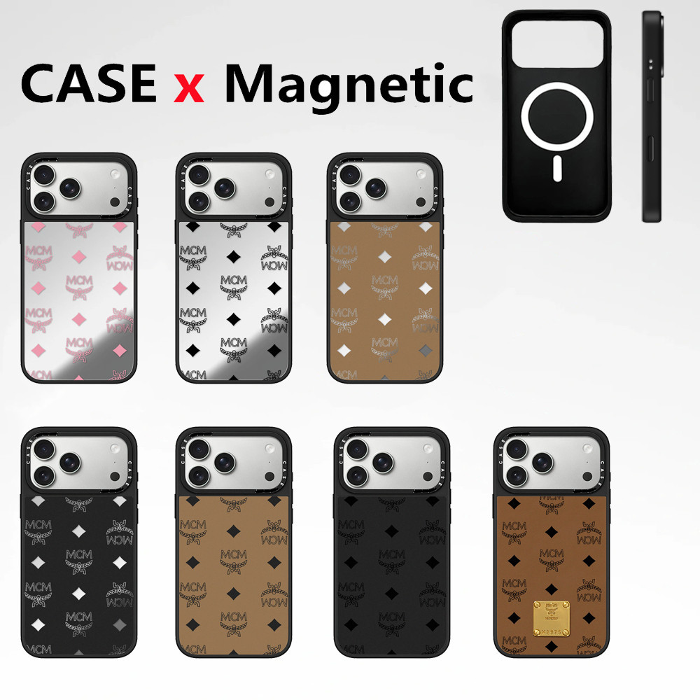 CASECASE MCM Mirror Magnetic effect phone case kompatibel dengan iPhone 12 13 14 15 16 17 Pro Max 17
