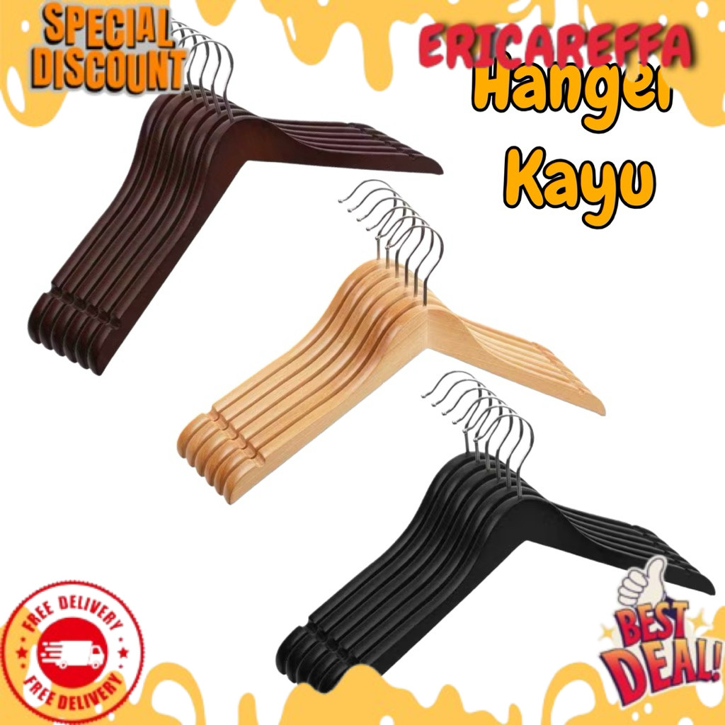 Hanger Kayu Dewasa Natural - Gatungan Baju Kayu - Hanger baju - Hanger kayu hitam - hanger kayu cokl