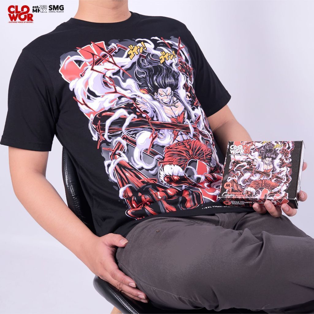 Kaos Unisex CLOWOR Monkey D. Luffy Gear Fourth Snakeman Strawhat Mugiwara Anime One Piece Kaos Clowo