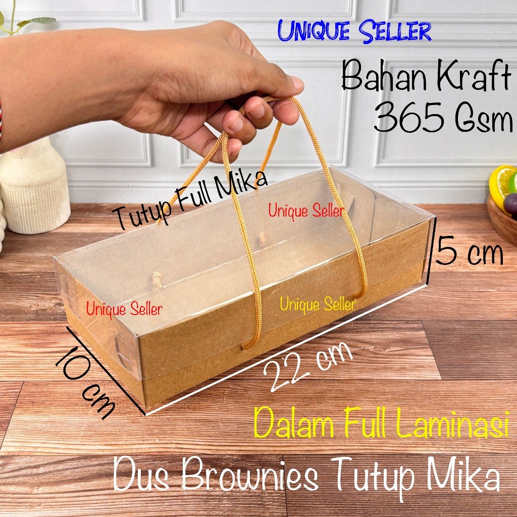 [isi10] Dus Box Kue Roti Brownies 22x10x5 KRAFT TALI Tutup Mika Dalam Full Laminasi Tebal 365 Gsm