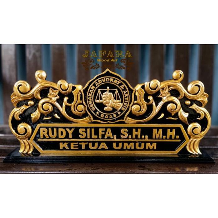 Papan Nama Meja Ukir Kayu Jati Minimalis
