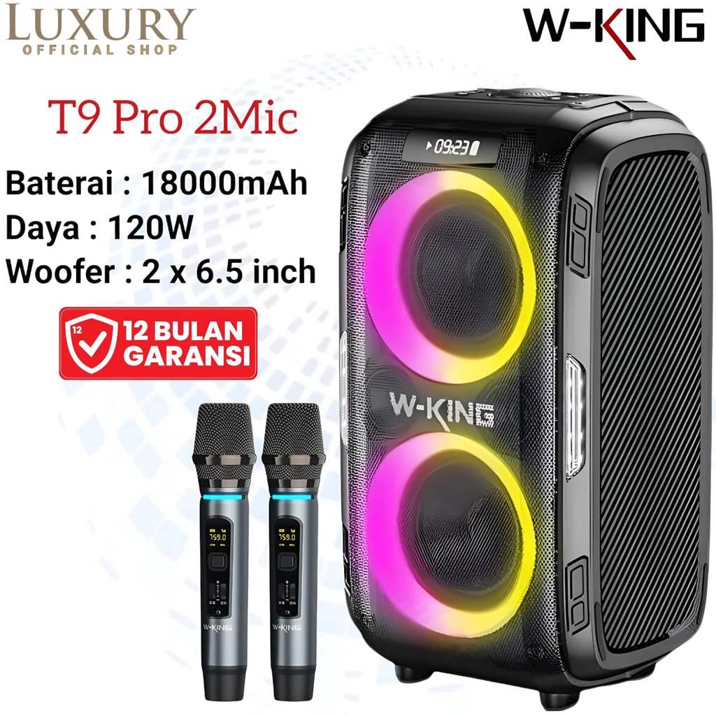 Speaker Bluetooth Karaoke WKING T9 Pro 2 Mic Wireless Portable Party TWS W-King Super Bass