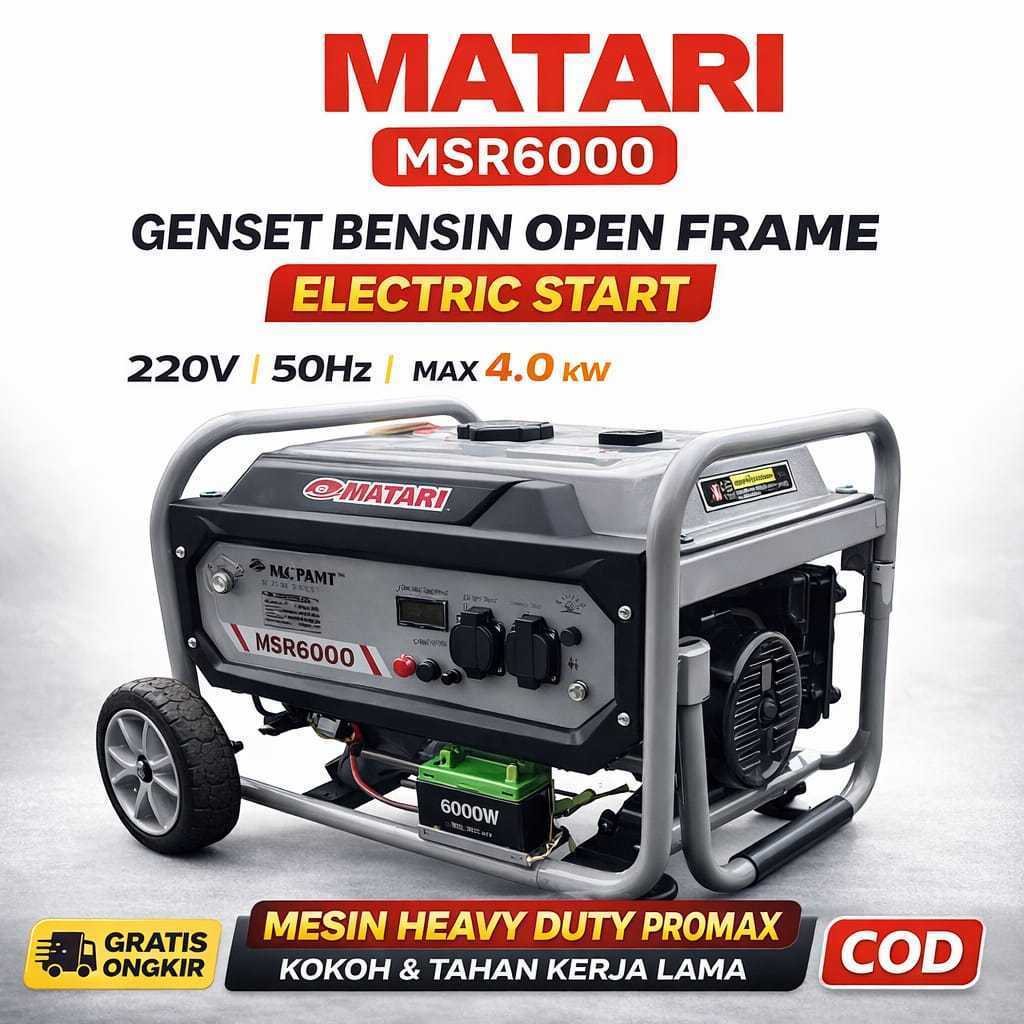 GENSET BENSIN MESIN GENSET GENERATOR MATARI MSR 6000 dan MSR 6000 E GENSET BENSIN 6000 WATT RECOIL /