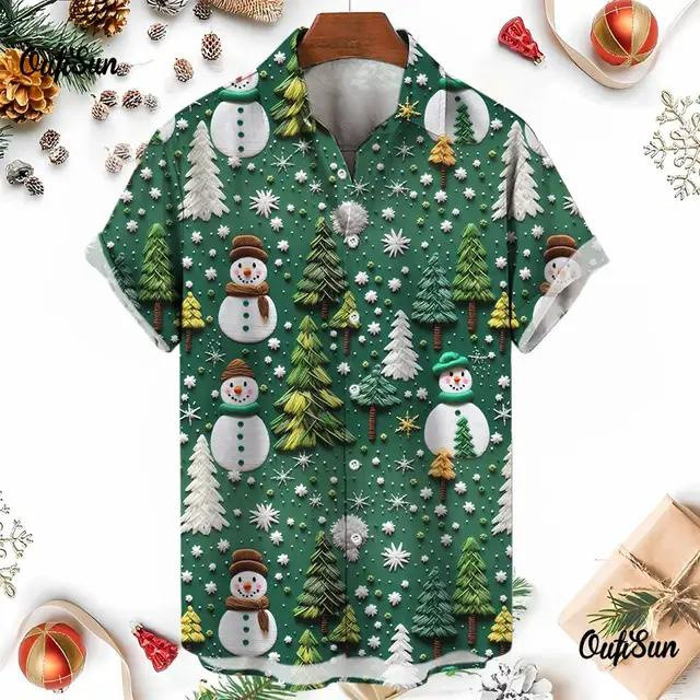 Kemeja Pria Cetak Manusia Salju Natal