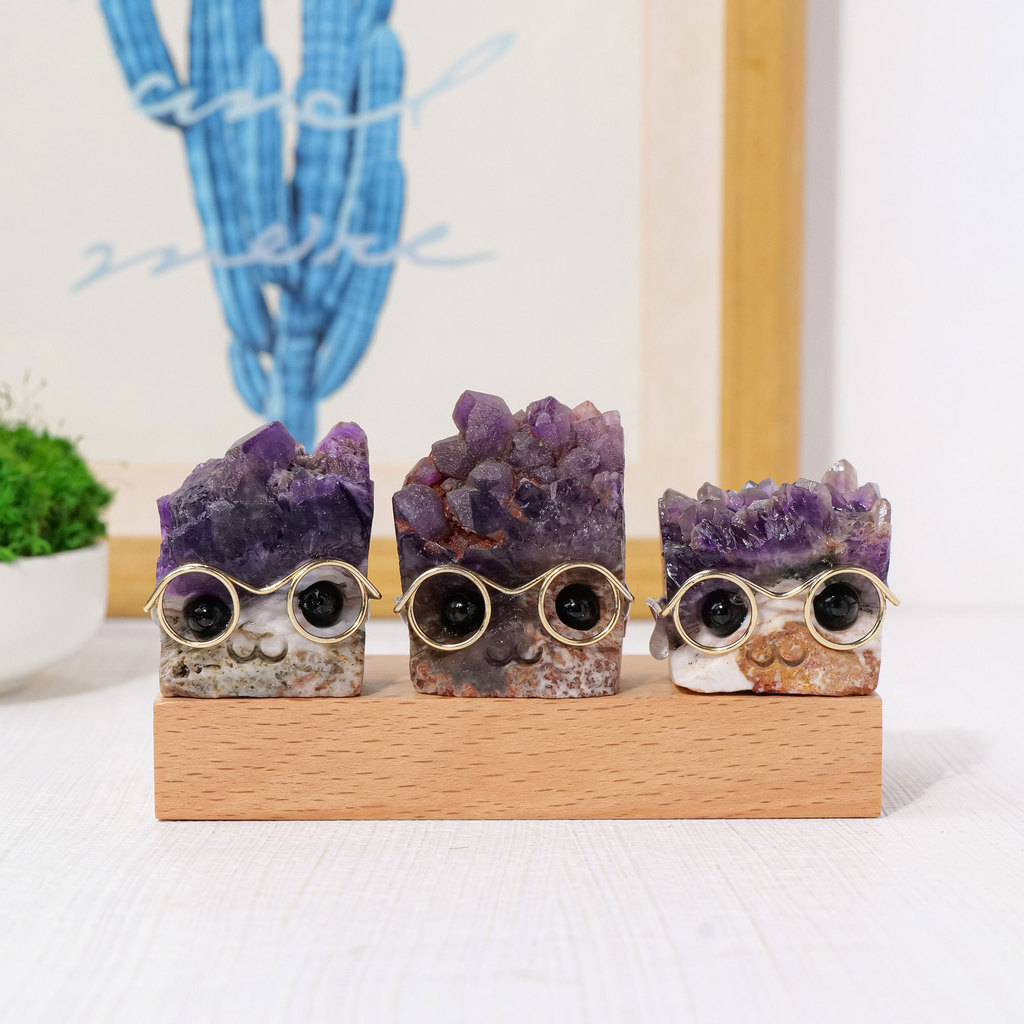 1PC Natural Amethyst crystal Cluster Wear glasses Hedgehog ornaments Crystal crafts Home office desk
