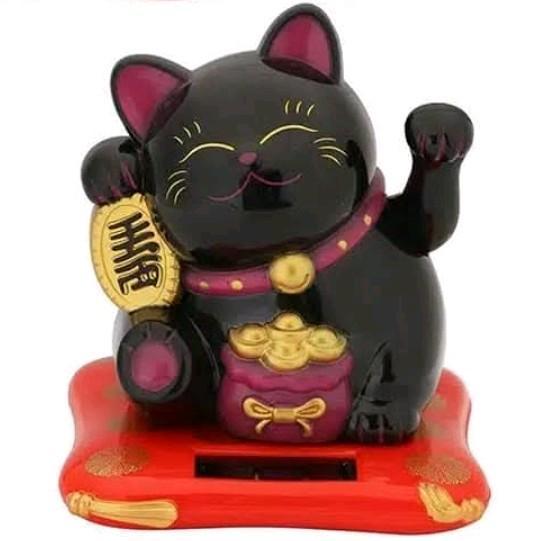 KUCING KEBERUNTUNGAN MINI/PATUNG KUCING HOKI - hitam miring