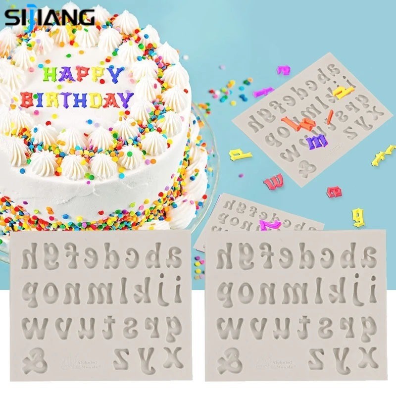 SIJIANG Cetakan Fondant Silikon Huruf dan Angka, Cetakan Premium Silikon Huruf dan Angka