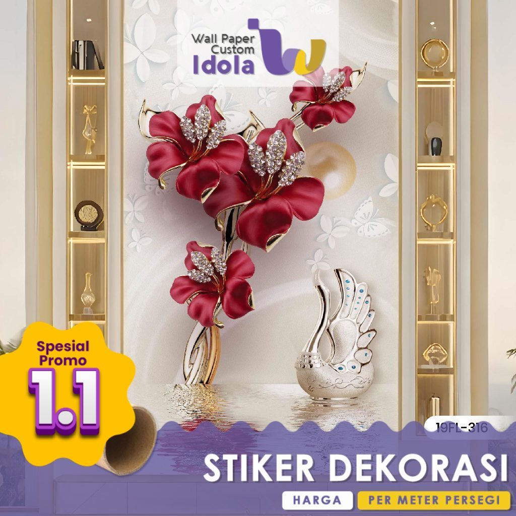 Stiker Dinding | Stiker Dinding Bunga 3D | Stiker Dinding Motif Bunga 3D | Stiker Dinding Gambar Bun
