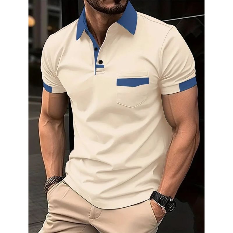 Men's Color Block Pocket Polo Shirt Sports Polo Shirt