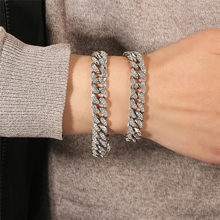 20cm Gelang Kuba Pria Gelang Wanita Berlian Pria Gelang Kuba Gelang Keren Pria Bahan Paduan Gaya Hip