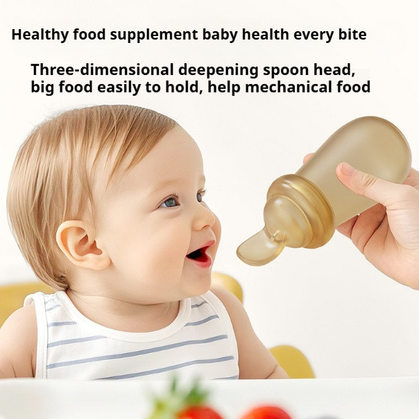 Infant silicone rice paste spoon, baby bottle squeeze feeding spoon, silicone soft spoon, rice noodl
