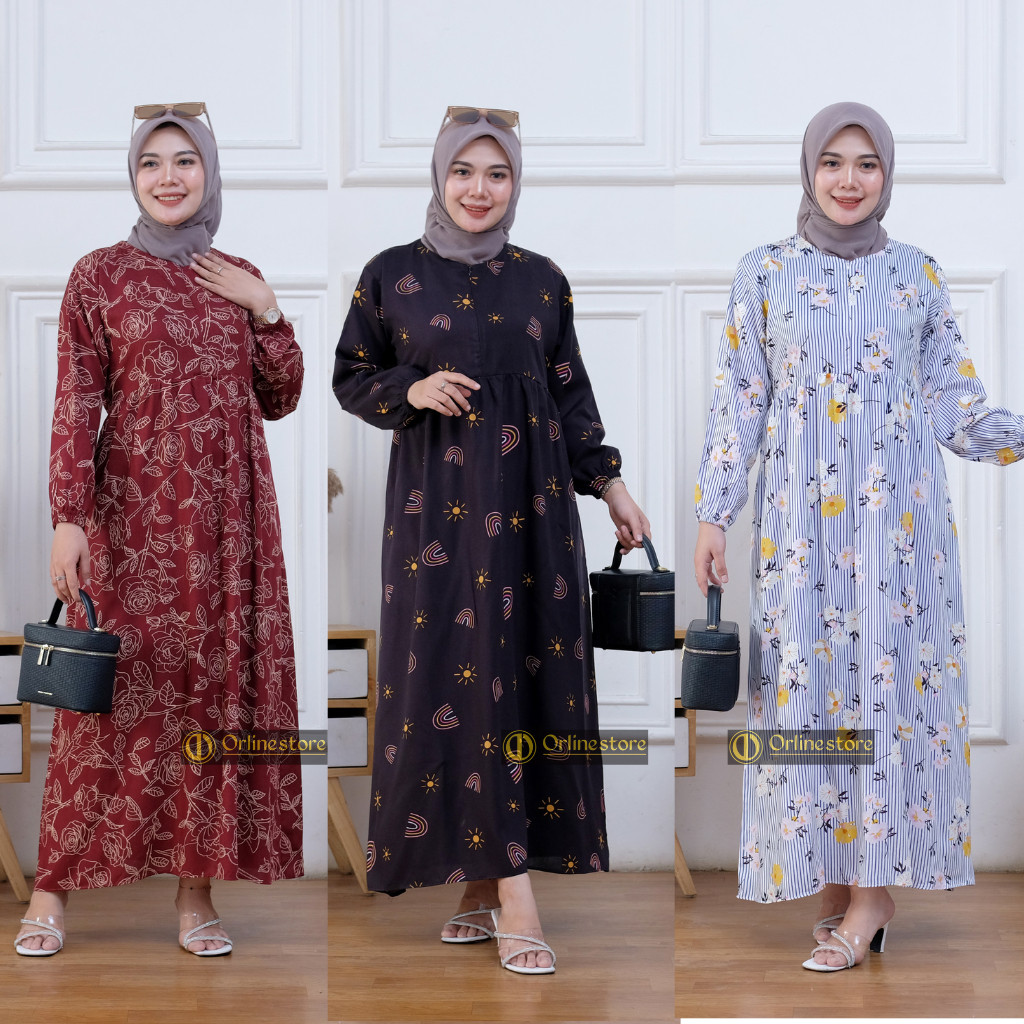 TERBARU Midi Dress Rayon Viscose Batik Lengan Panjang