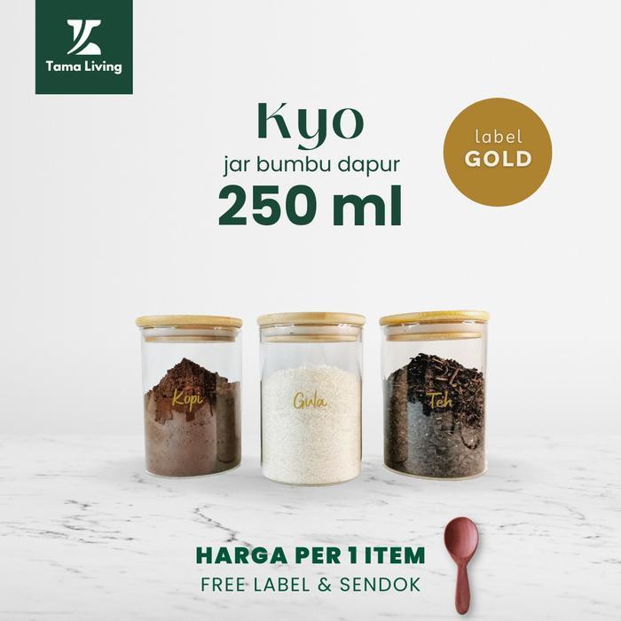 TAMA LIVING Kyo Jar Bumbu Dapur Gula Kopi Teh 250 ml Label Gold Tempat Bumbu Toples Bumbu Dapur Bula