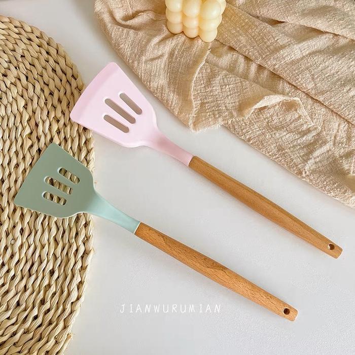 Spatula Silikon Spatula Silicon Gagang Kayu Sutil Kayu Sutil Silikon - SPATULA POLOS