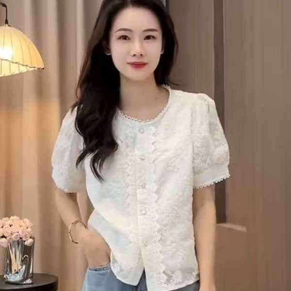 kemeja  putih wanita lengan pendek blouse  elegan dan modis kemeja  import premium baju atasan wanit