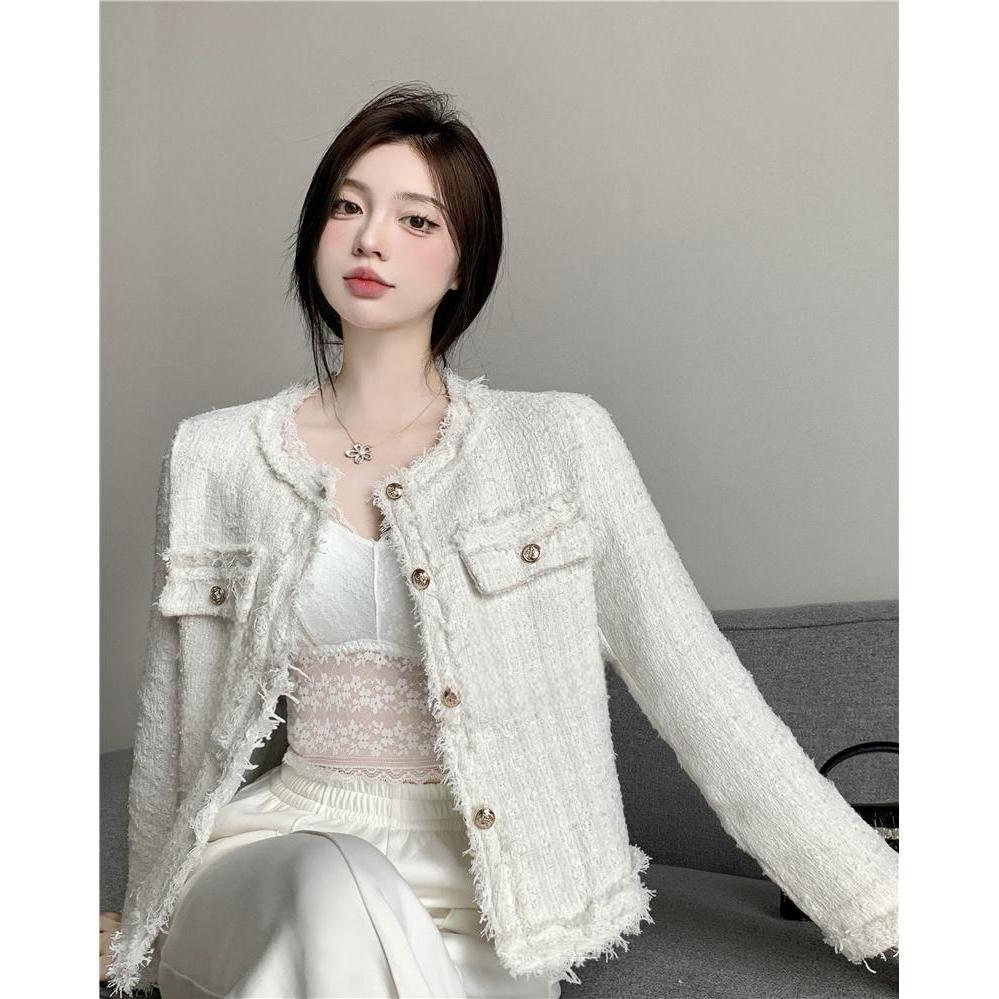 crop outer putih kekinian lengan panjang  formal blazer wanita korea style outer  jaket putih terbar