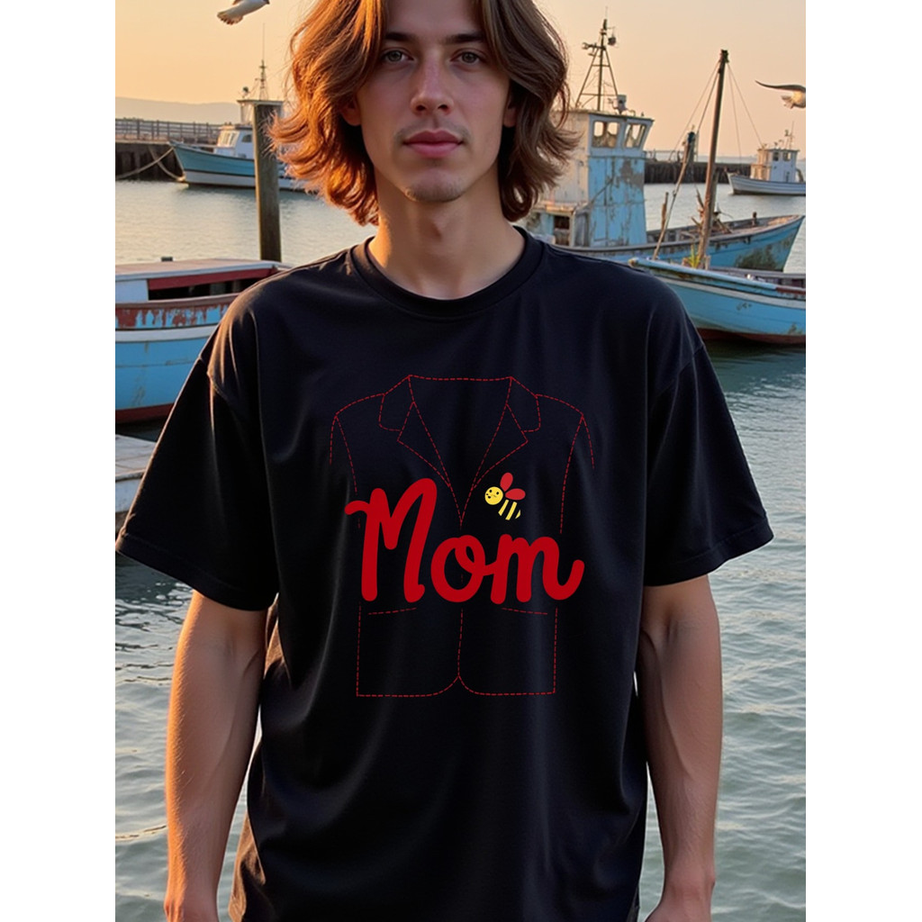 Kaos Pria Navy - Kado Hari Ibu Lebah di Saku, Size Jumbo