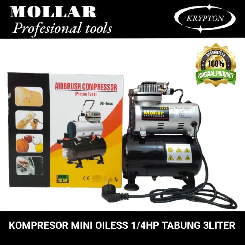 mollar kompresor mini oiless 1/4HP tabung 3liter ( original )