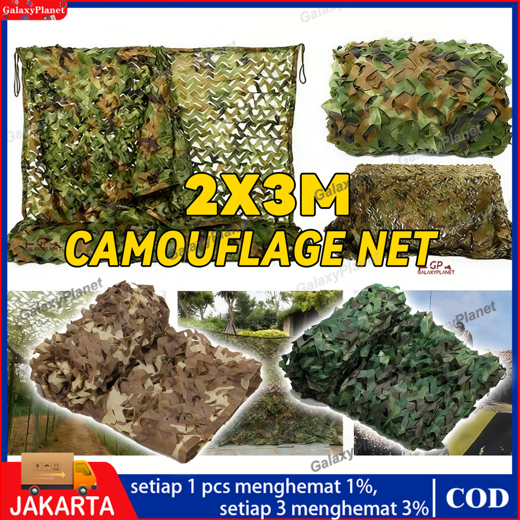 2x3M Tenda Jaring Militer Camouflage Net Motif Daun Untuk Berburu Kemah Dekorasi