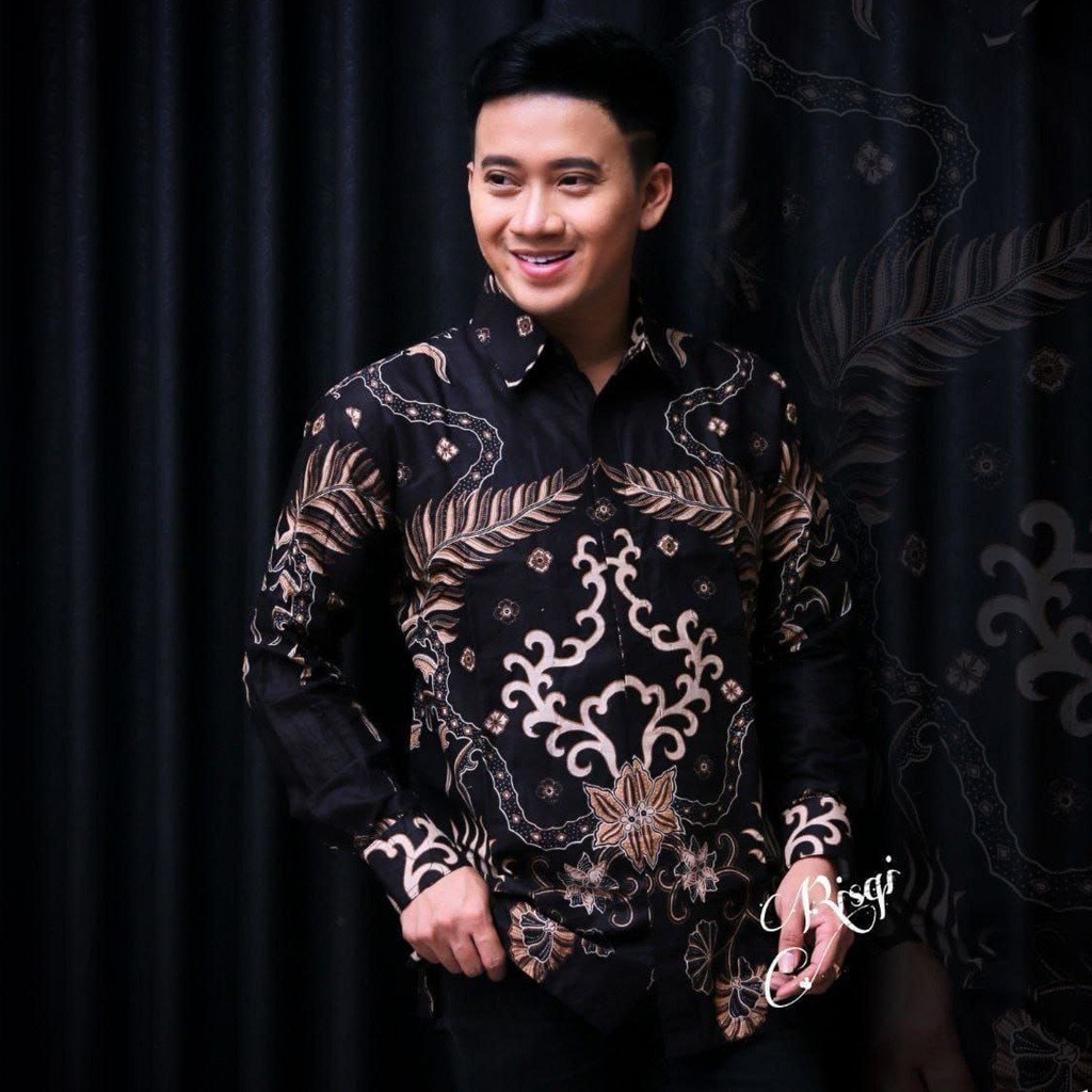 Kemeja Baju Batik Pria Casual Lengan Panjang motif Kenzo Hitam Katun - Butik Mba Desi