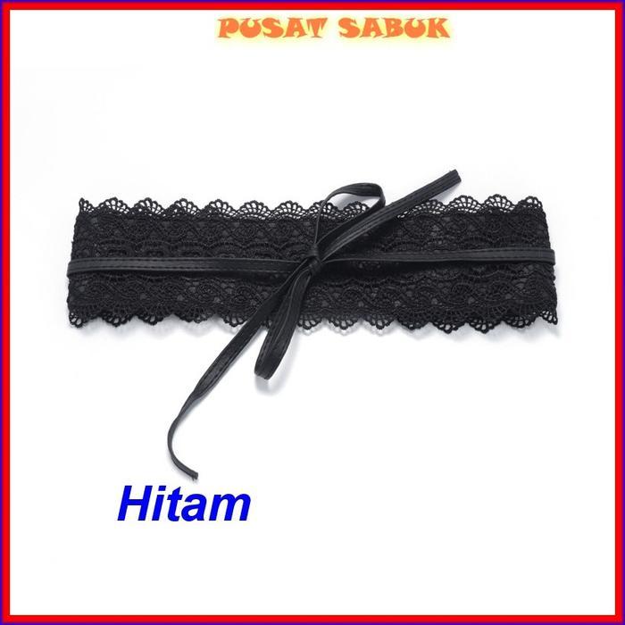Gesper Cewek Ikat Tali Pinggang Sabuk Obi Belt Wanita Fashion Korea Impor Kain Kepang Hitam Karet - 