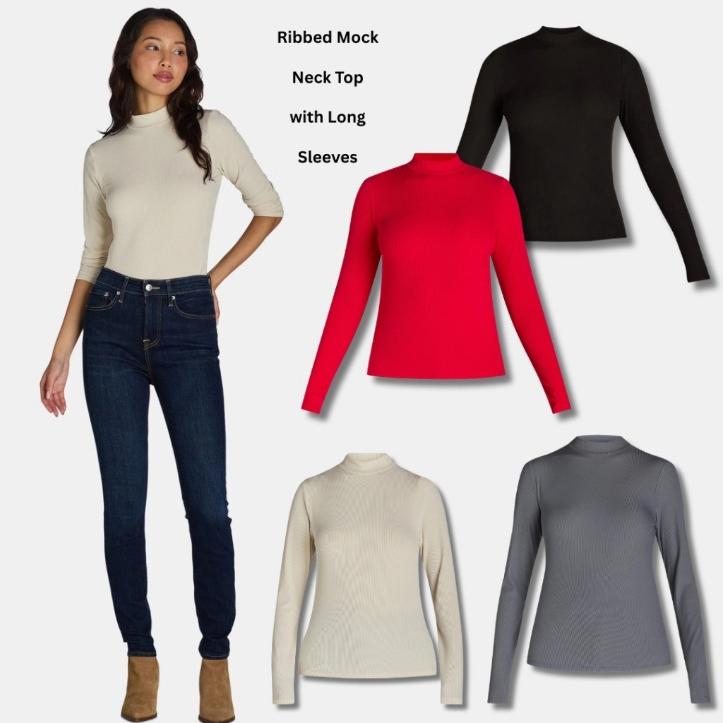 SERESHOP Atasan Kaos Wanita Lengan Panjang (NB15 MOCK RIBBED TOP)