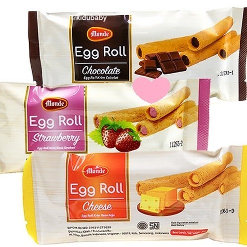MONDE EGG ROLL 35gr COKLAT STRAWBERRY CHEESE MAKANAN RINGAN CEMILAN ANAK CHOCOLATE NISSIN SNACK STIC