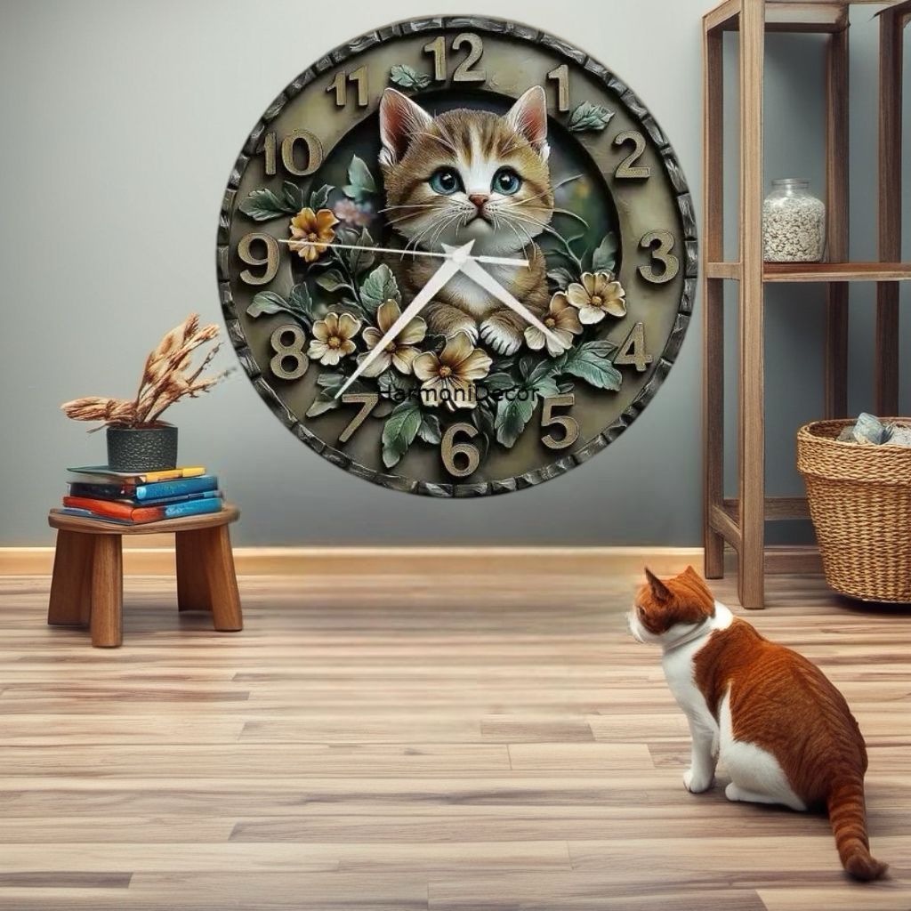 HD Jam Dinding Kucing Lucu Dekorasi Ruang Tamu | Jam Dinding Kucing Minimalis | Jam Dinding Kartun U