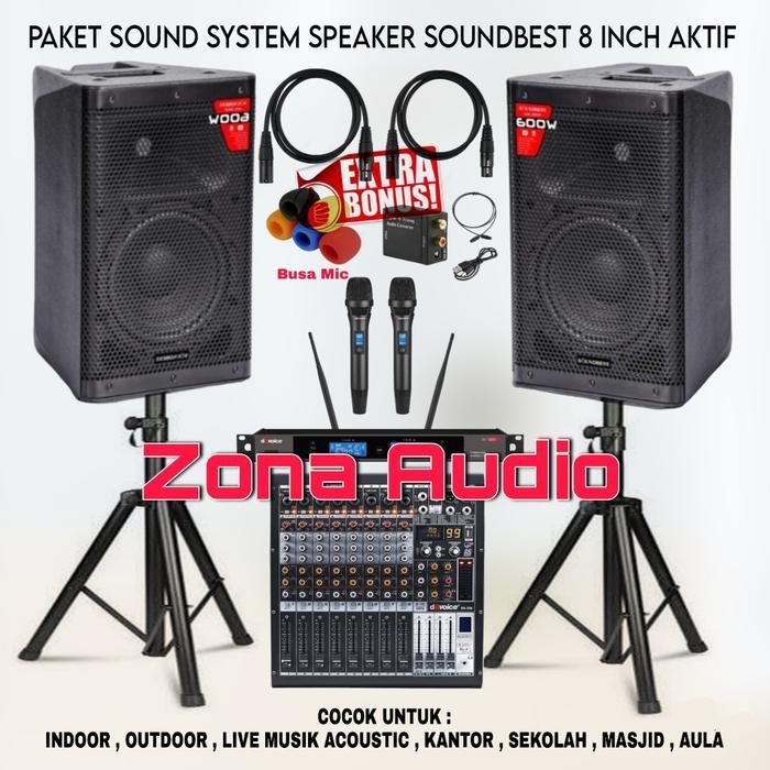 PAKET SOUND SYSTEM INDOOR KARAOKE LIVE MUSIK SPEAKER SOUNDBEST 8 INCH MIXER 10 CHANNEL USB BLUETOOTH