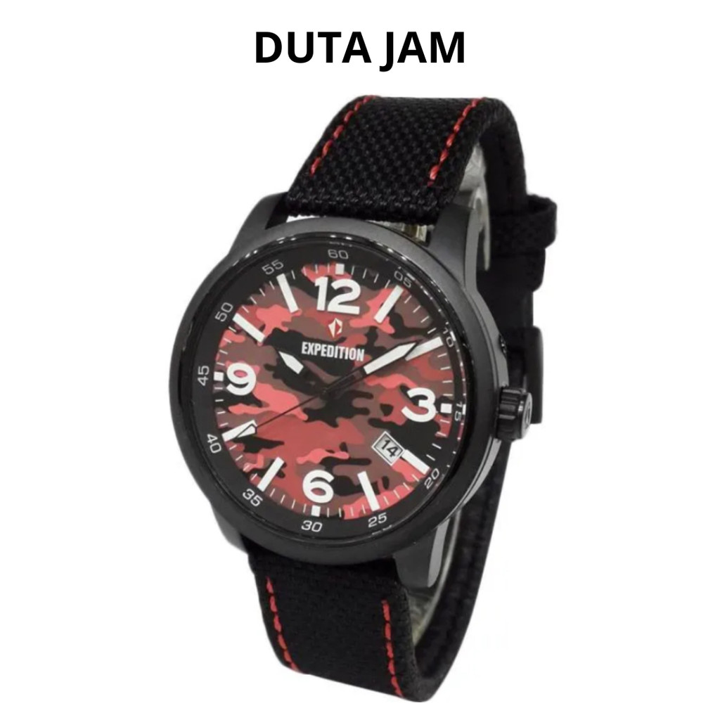 JAM TANGAN PRIA EXPEDITION E6671 E 6671 MDNIPRE BLACK RED ANALOG NYLON/ CANVAS STRAP