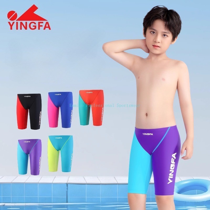 YINGFA Boys Pro Racing Swimwear Training Jammers Pakaian renang tahan klorin panjang lutut