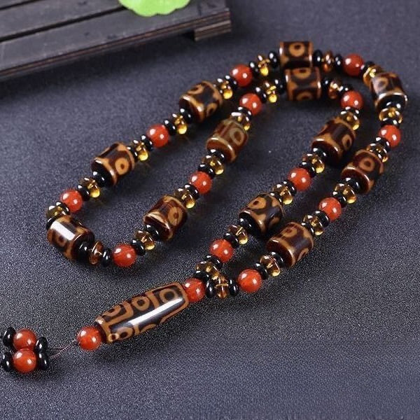 Kalung batu akik manik-manik dzi tiga mata sembilan mata, gelang manik-manik Buddha, gelang pria dan