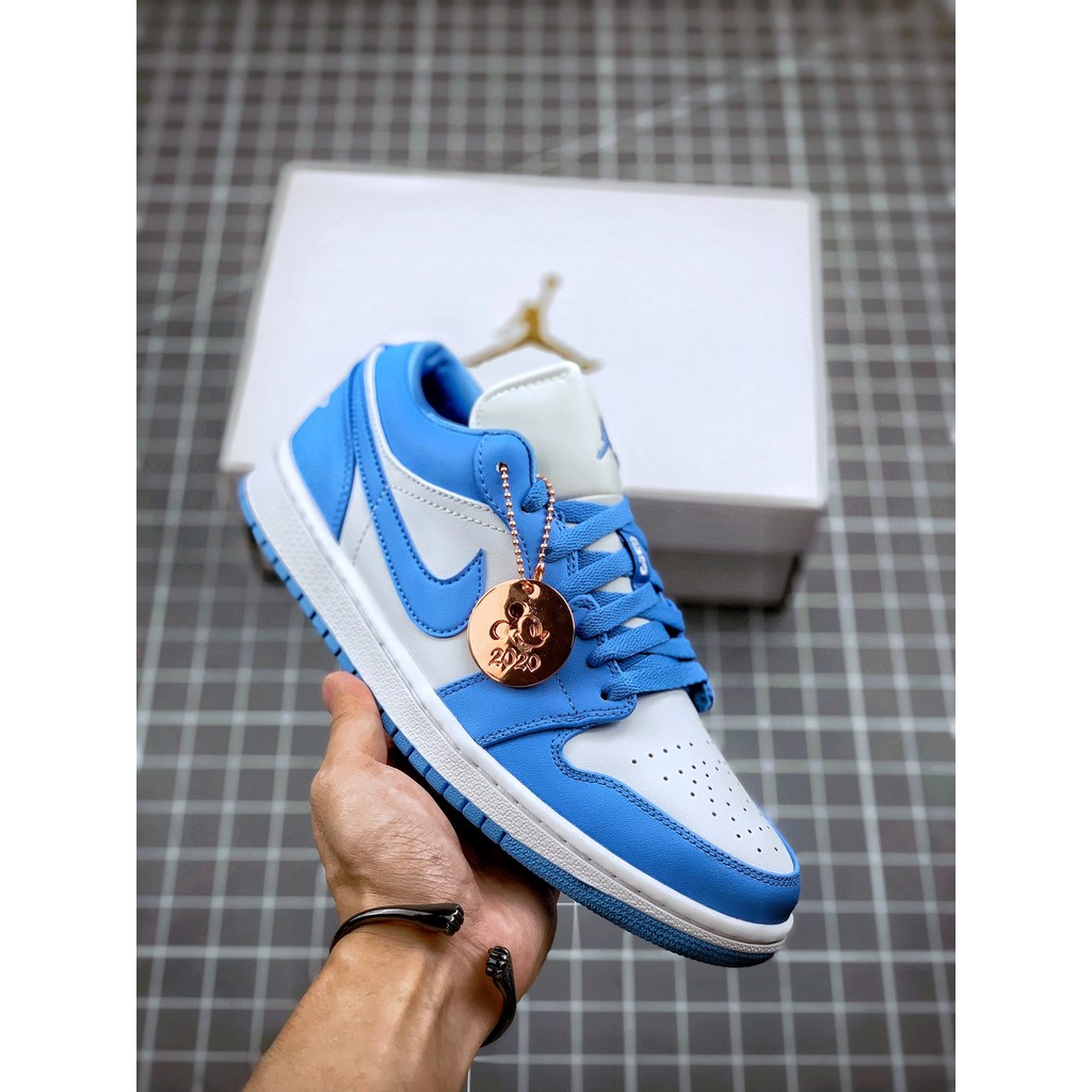 Air Jordan 1 Low UNC Blue Sepatu Premium Kulit Asli Versi Terbaik Platform Pria Wanita