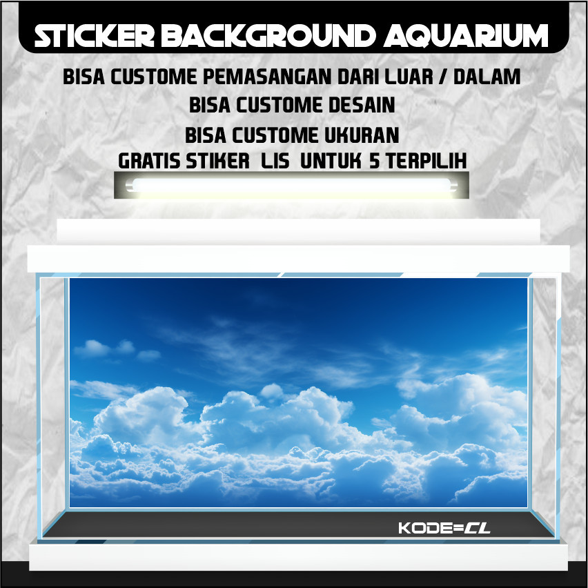 stiker setiker sticker wallpaper background aquarium belakang 3d tema gambar awan 3d CL