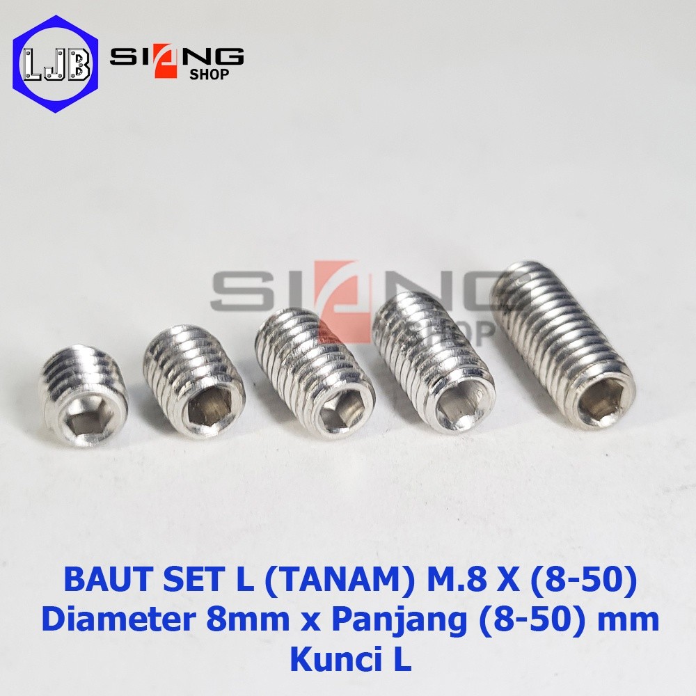 Baut Tanam L Stainless M8 Panjang 8 sd 50mm (Set L)