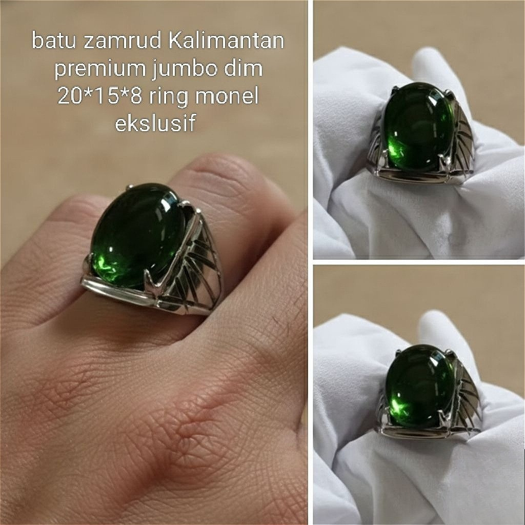 cincin batu jamrud Kalimantan kilau hijau mewah dan elegan dim jumbo ring monel