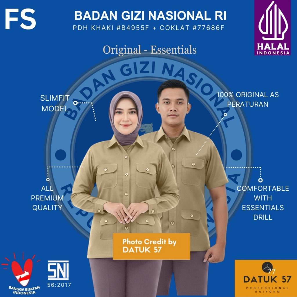 [FULL SET] Datuk 57 Essentials : Seragam Atasan PDH Bawahan Celana Badan Gizi Nasional BGN SPPG MBG 