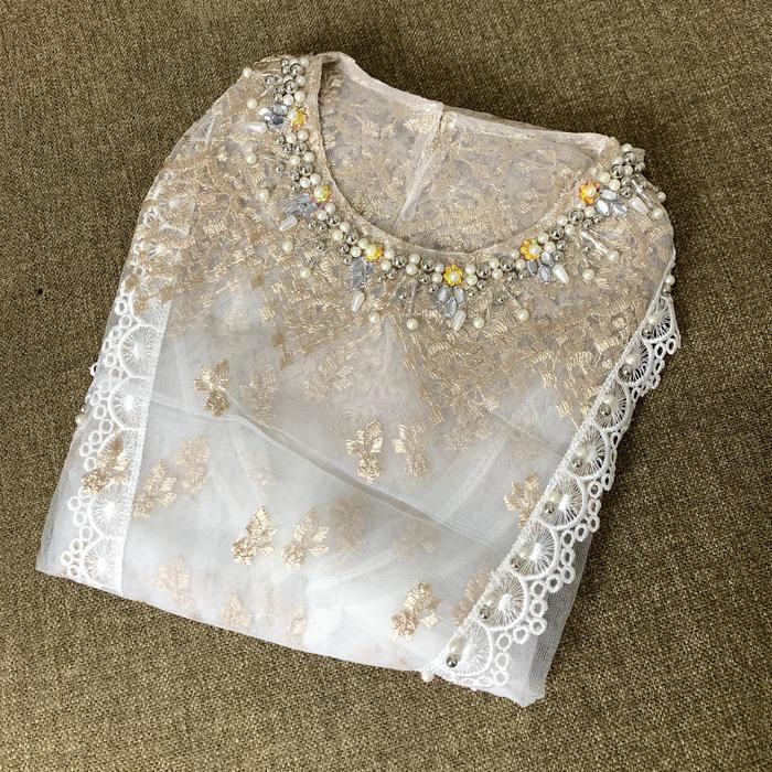 Kaftan Jakarta - Lily Long Vest Brukat Tile Outer Cardan Outfit Kondangan Simple Elegant - White-Pol