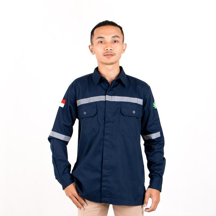 Baju Kemeja Safety Werpak Navy Seragam Kerja Teknisi Proyek Tambang K3 - Navy, S