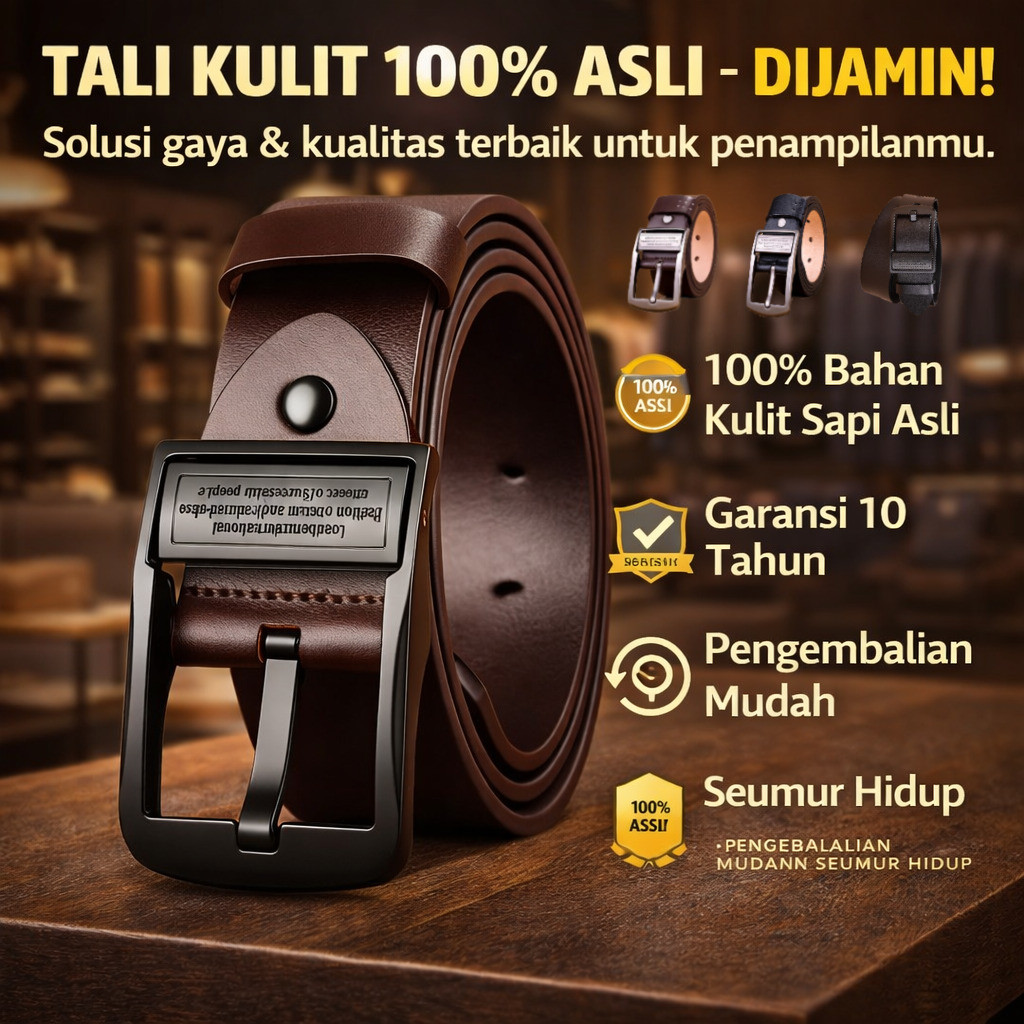 [ Tali Kulit 100% Asli ] Sabuk Pria/Ikat Pinggang Pria/Sabuk Kulit Pria/ Gesper Pin/ Sabuk Bisnis/ K