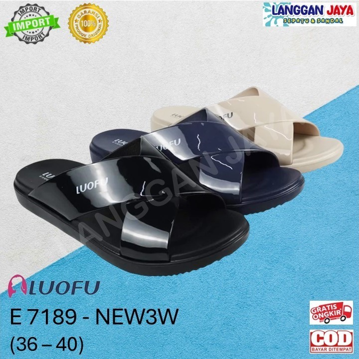 LUOFU E 7189 - Sendal Selop Karet Jelly EVA Wanita Silang Terbaru Nyaman Impor Luofu Bandung (COD) L