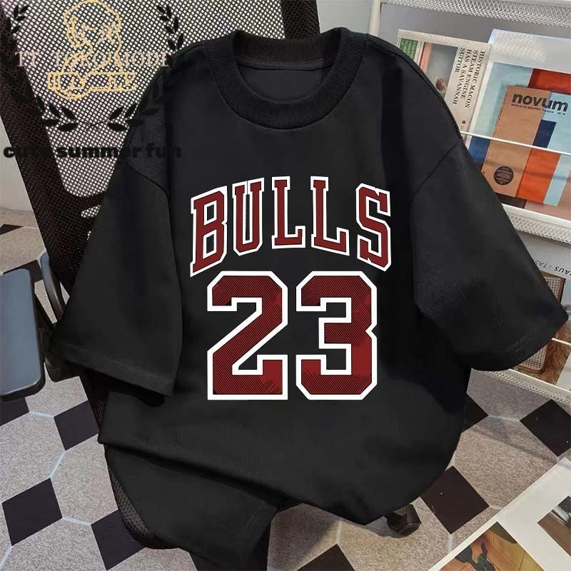 Pola alfanumerik "Bulls 23" gaya jalanan Amerika | Lengan pendek | Kaos  terbaru 2026 | Kaos berkual