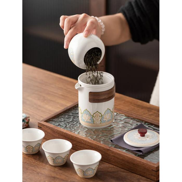 USEA Set Teko Gelas Keramik Kopi Teh 3 Cangkir 1 Teko 1 Toples Lengkap - C5