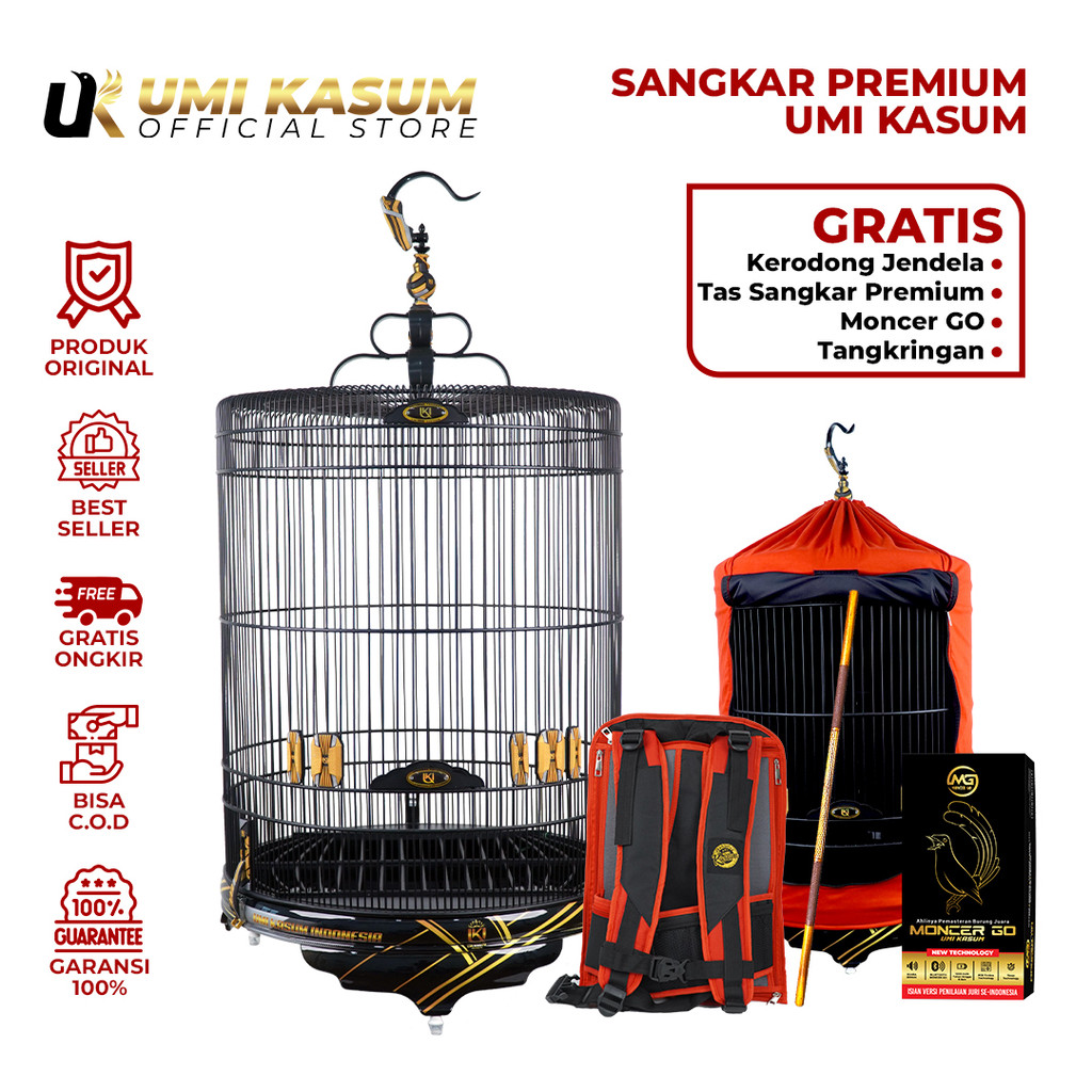 Sangkar Kandang Murai Batu Premium by Umi Kasum Ukuran No 2 Tinggi 90 Tebok PVC Premium Cat Decall |