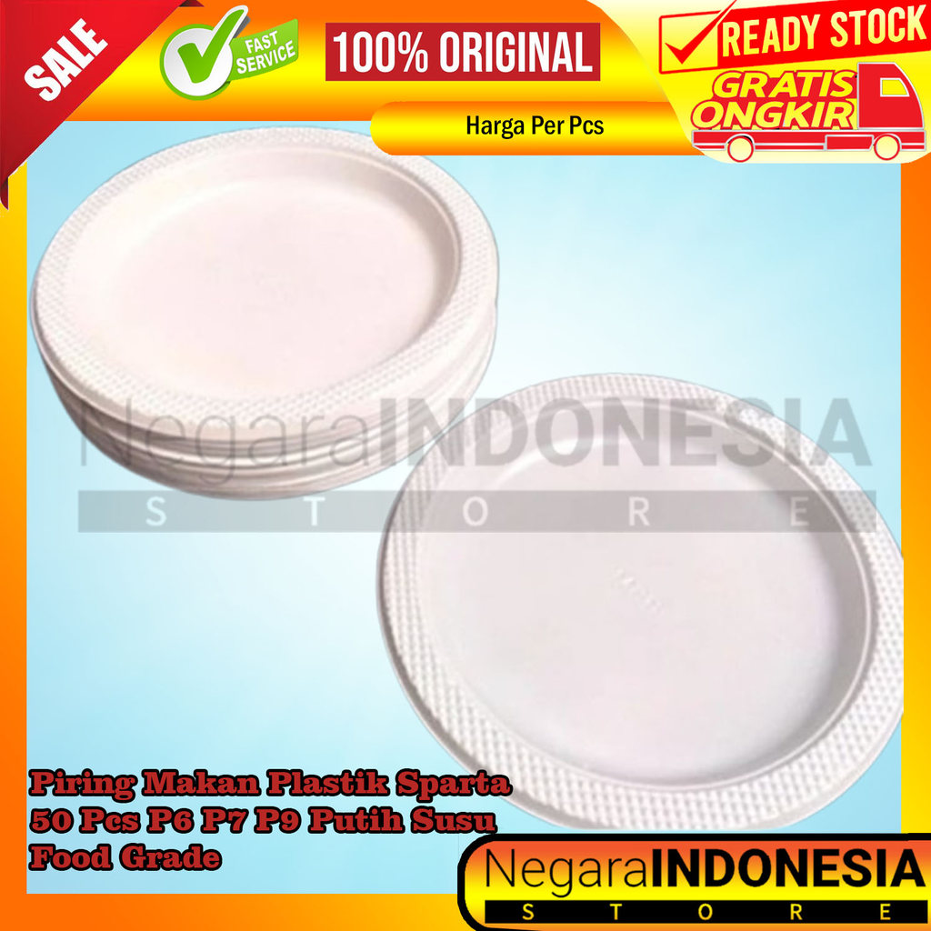 50Pcs Piring Plastik Sparta Putih Susu Tebal P6 P7 P9 Food Grade Higienis Piring Makan Sekali Pakai 