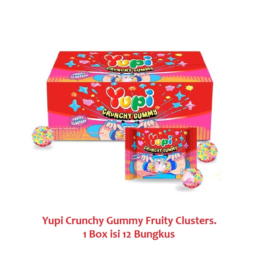 Yupi Crunchy Gummy Fruity Clusters | Box isi 12 Sachet