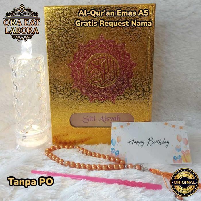Al-Quran A5 Blok Warna Cover Emas & Hologram Pink Biru Gratis Custom Nama Terjemah Latin Free Tasbih