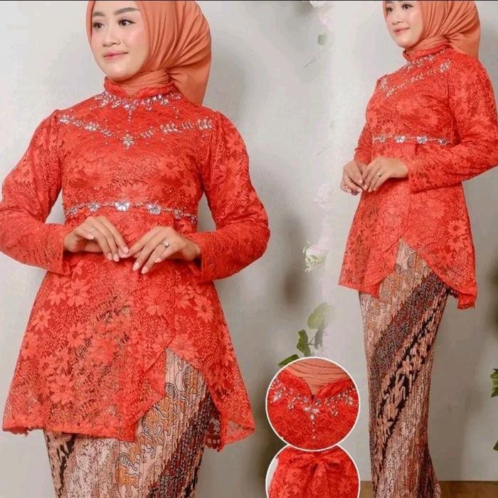 Atasan Aja Kebaya Kupu-kupu Payet Brokat Baju Pesta Hijau Botol Mewah Kondangan Wisuda Wanita - pusi