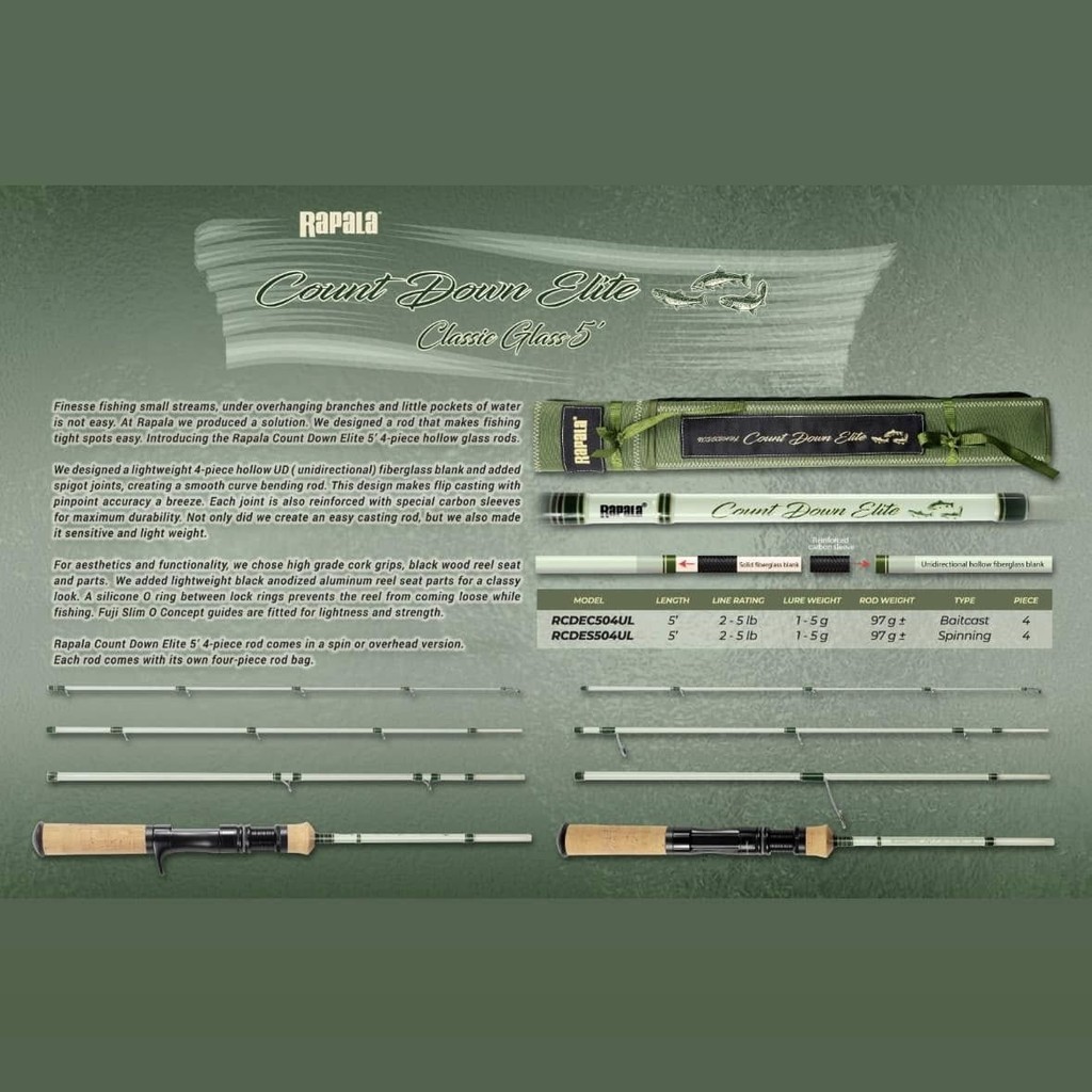 Joran Travel Rapala Countdown Elite Classic Glass 5 - Travel Baitcast & Spinning Rod